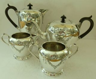 Antique Silver Plate Epns Cooper Brothers Teaset Teapot Tea Pot Set Art Nouveau