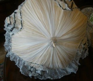 Small Antique Folding Parasol - Sheer Cream With Black Lace