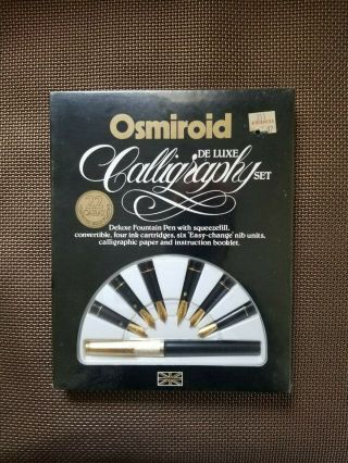 Vintage (c1982) Osmiroid Deluxe Calligraphy Pen Complete Set 22 Carat Gold Nibs