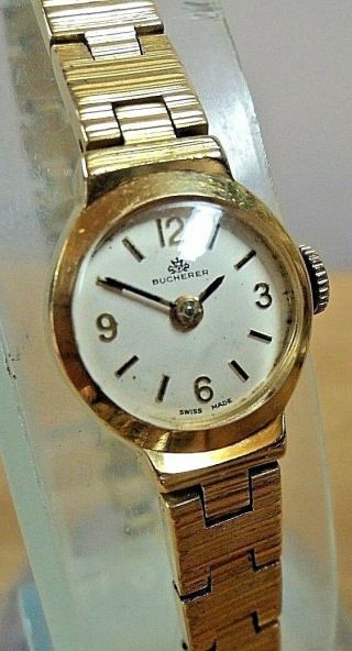 Serviced Vintage Bucherer 17j Swiss 3 Adj.  Gold Plated Womens Bracelet Watch