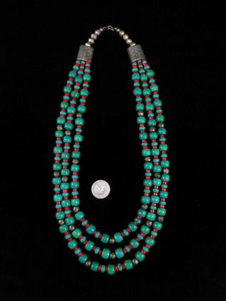 Vintage Navajo Necklace - Sterling Silver,  Turquoise,  And Coral