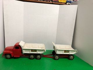 Vintage Pressed Steel Buddy L Double Action Hydraulic Dump Truck Trailer Tandem