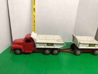 VINTAGE PRESSED STEEL BUDDY L DOUBLE ACTION HYDRAULIC DUMP TRUCK TRAILER TANDEM 3
