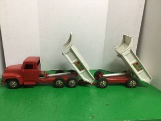 VINTAGE PRESSED STEEL BUDDY L DOUBLE ACTION HYDRAULIC DUMP TRUCK TRAILER TANDEM 4