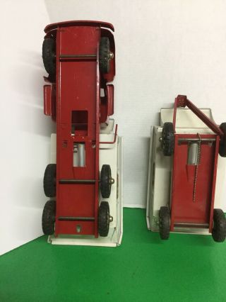 VINTAGE PRESSED STEEL BUDDY L DOUBLE ACTION HYDRAULIC DUMP TRUCK TRAILER TANDEM 9