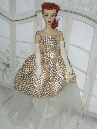 Vintage BARBIE CLONE BENEFIT PERFORMANCE STYLE GOWN SILVERY GOLD - STUNNING 2