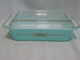 Vtg Htf Pyrex Starburst Turquoise 2 Qt Casserole With Lid 575 - B Euc