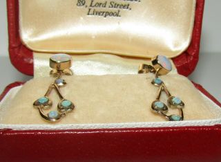 , ANTIQUE,  2 IN 1,  9 CT GOLD EARRINGS WITH NATURAL FIRE OPAL GEMS 3
