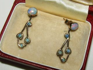 , ANTIQUE,  2 IN 1,  9 CT GOLD EARRINGS WITH NATURAL FIRE OPAL GEMS 4