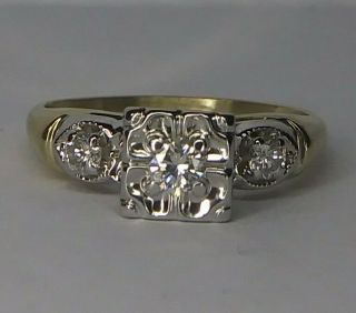 Vintage 1/4 (27) Carat Natural Diamond Ring 14k Yg Solitaire With Sizing