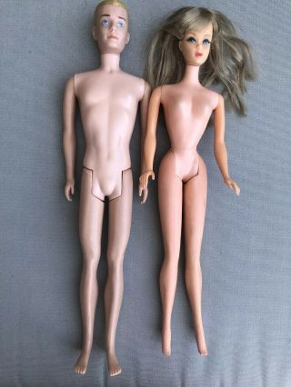 Vintage Barbie And Ken Dolls With Carrying Case And Clothing 5