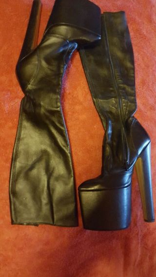 Vintage Fetish Black Leather Platform Knee Boots Uk Size5 Us 7