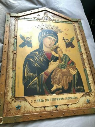 Glorious Rare Large Antique Carmelite Nuns Convent Ol Perpetual Help Icon 32 "
