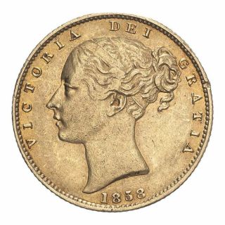 1858 Gold Shield Sovereign Rare Date Edge Knock But Pleasant 446