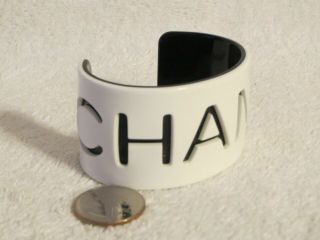 Vintage Chanel Black & White Plastic Cuff Bracelet 7 Inch