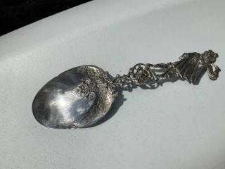 RARE ANTIQUE ORNATE STERLING SILVER FIGURAL LARGE SERVING SPOON 120 grams 6