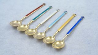 David Andersen Vintage Enamel Demi Tasse Spoons Splendid 925s
