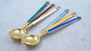 David Andersen vintage enamel demi tasse spoons splendid 925S 2