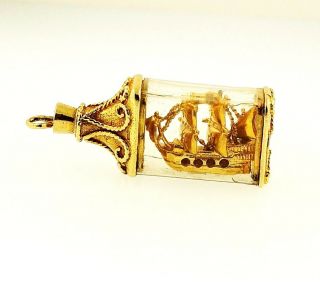 Vintage 9carat Yellow Gold Ship In A Bottle Charm (13x31mm)