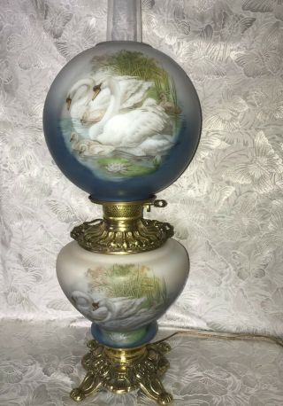 Vintage Rare Large (swan) Globe Gone With The Wind Electric,  Hurricane Table Lamp