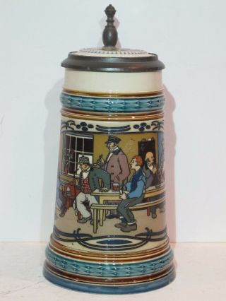 Antique Mettlach 1/2l Etched German Beer Stein 2632 " Bowling "