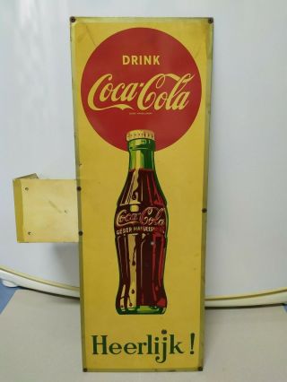 Coca Cola Metal Flange Sign Holland 50s Rare W Bottle