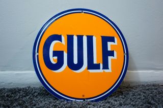 Vintage Gulf Gasoline Porcelain Sign Gas Oil Metal Service Station Pump Plate