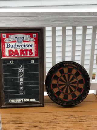 vintage Budweiser and Pub Master Dart Board set sign man cave Darts.  Score board 3