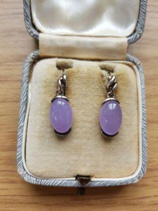 105 Vintage Lavender Jade/ Blue Chalcedony? Silver 925 Earrings Read Descript
