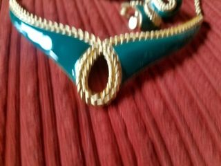 Rare Vintage Monet Teal Enamel & Gold Tone Parure - Necklace Bracelet & Earrings 3