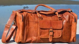 Brown Large Mens Leather Vintage Duffel Travel Luggage Weekend Gym Overnight Bag