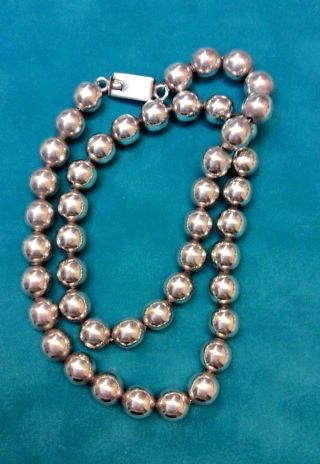 Taxco Sterling Silver Bead Necklace 10 Mm / 20 " Long 68 Grams Vtg Signed