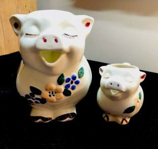 Vintage Shawnee Pottery Smiley The Pig Water Pitcher & Matching Creamer F/ship