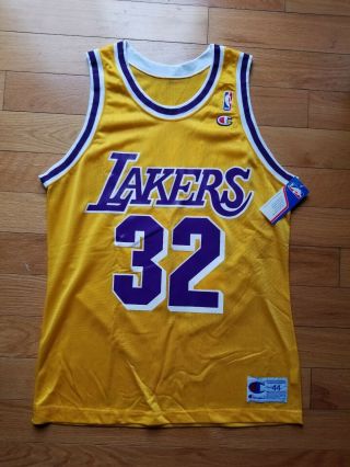 Magic Johnson Los Angeles Lakers Champion Jersey Size 44 With Tags Vtg Nba