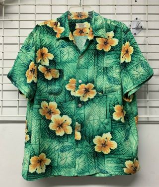 Vintage 1950s J.  C.  Penneys Rayon Hawaiian Shirt Mens Size Large Made In Japan
