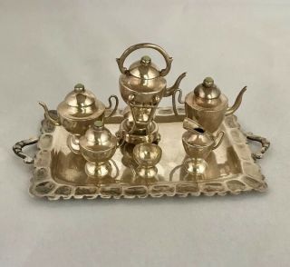 Antique Sterling Silver Miniature Tea/coffee Set Bead Finials W/tray 8 Pc Mexico