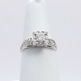 Deco Style Vintage 14k White Gold 1/2ctw Diamond Illusion Set Engagement Ring