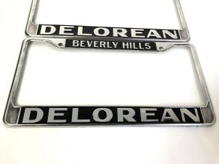 RARE NOS 1981 Vintage Beverly Hills Delorean Car Dealer License Plate Frame PAIR 11