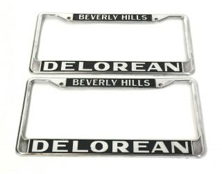 Rare Nos 1981 Vintage Beverly Hills Delorean Car Dealer License Plate Frame Pair