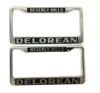 RARE NOS 1981 Vintage Beverly Hills Delorean Car Dealer License Plate Frame PAIR 2