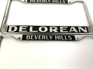 RARE NOS 1981 Vintage Beverly Hills Delorean Car Dealer License Plate Frame PAIR 9