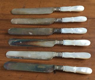 6 Antique Victorian Silver Mother Of Pearl Knives Hallmarked