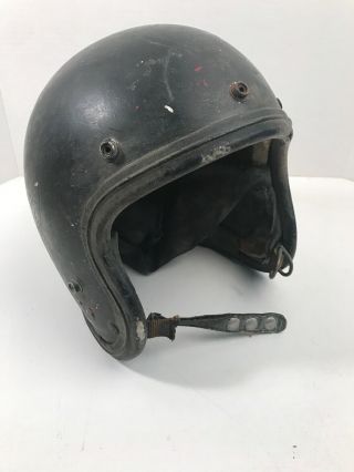 Vtg Open Faced Motorcycle Helmet Button Snap Chin Strap Safety