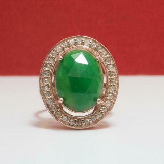 Antique 9.  8ctw Rose Cut Diamond & Emerald 14k Rose Gold/sterling Ring
