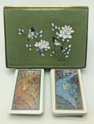 Vintage Chinese Export Cloisonne Enamel Playing Cards Box Circa 1940s Lotus Bird