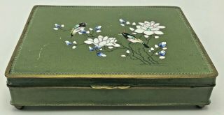 Vintage Chinese Export Cloisonne Enamel Playing Cards Box Circa 1940s Lotus Bird 3