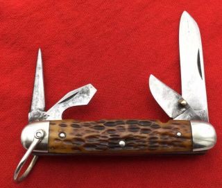 Vintage Standard Knife Co.  Camp Utility Pocket Knife Bone - Case Bradford 1920 - 48