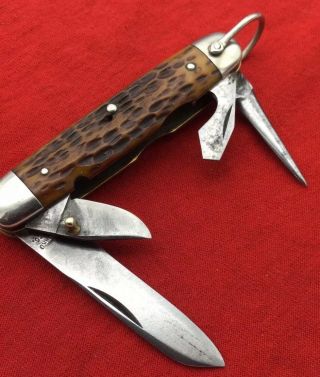 Vintage STANDARD KNIFE CO.  Camp Utility Pocket Knife Bone - Case Bradford 1920 - 48 4