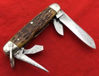 Vintage STANDARD KNIFE CO.  Camp Utility Pocket Knife Bone - Case Bradford 1920 - 48 5
