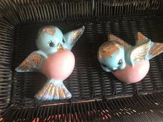 Vintage Anthropomorphic Lefton Norcrest ? Bluebirds With Pink & Gold Accents
